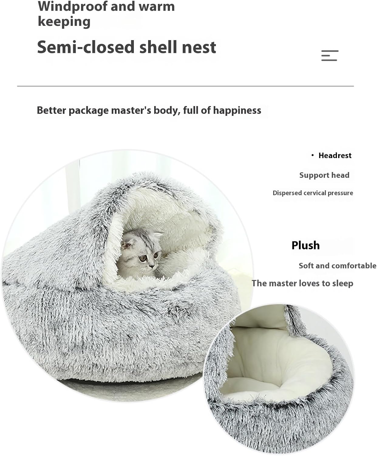 Semi Closed Cozy Cat Bed Nest for Warm Safe and Peaceful Sleep