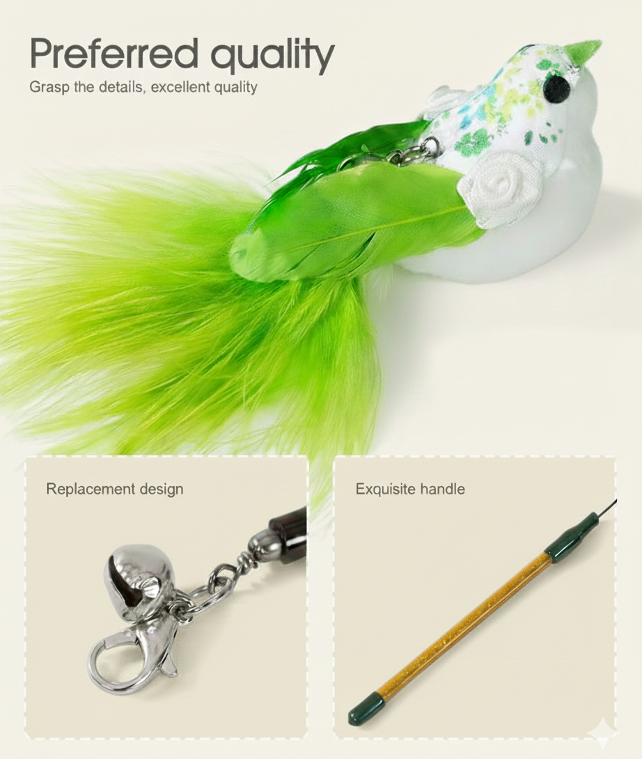 Keep Your Cat Active with Pompom Bird Feather Wand Toy