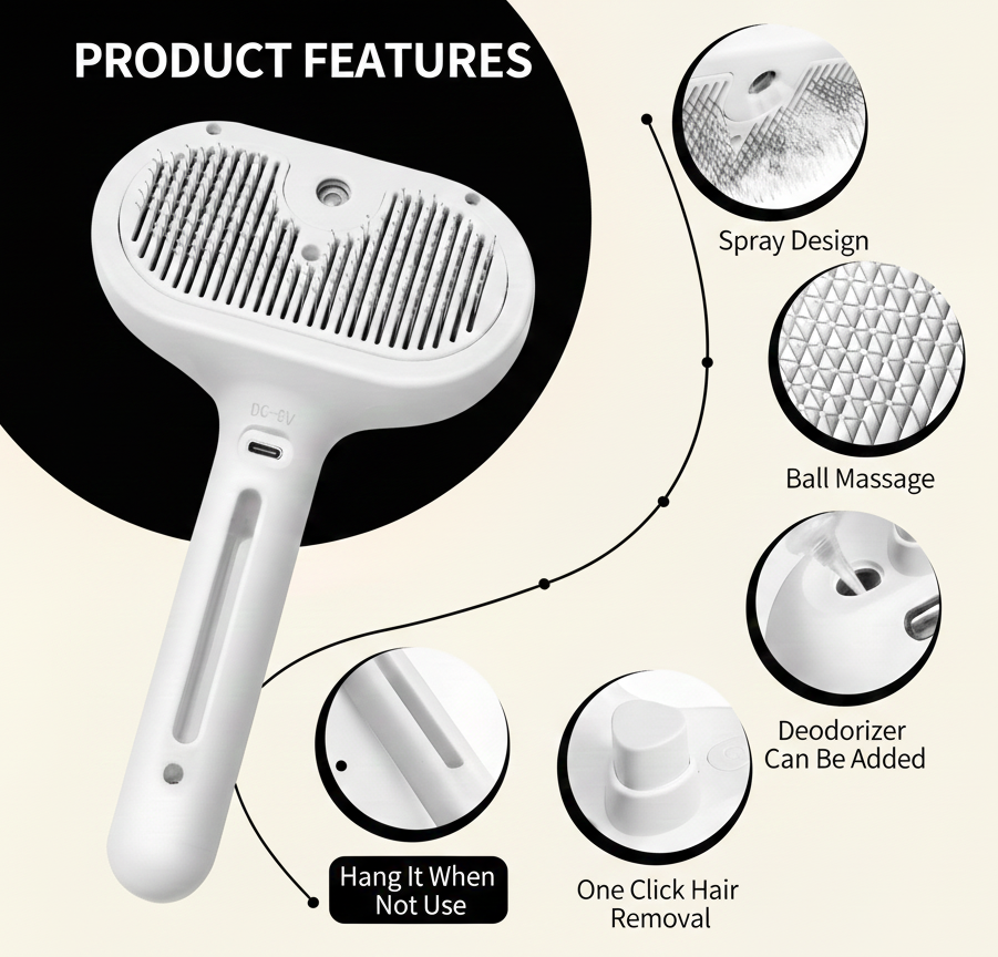 Pet Spray Grooming Brush for Cats and Dog