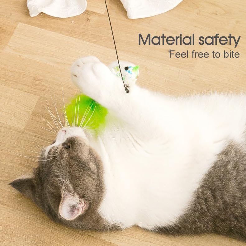 Keep Your Cat Active with Pompom Bird Feather Wand Toy